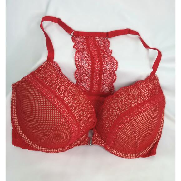 Victorias Secret Bra Very Sexy Red Push Up Front Closure Fishnet Lace Size 34DD - Picture 12 of 13
